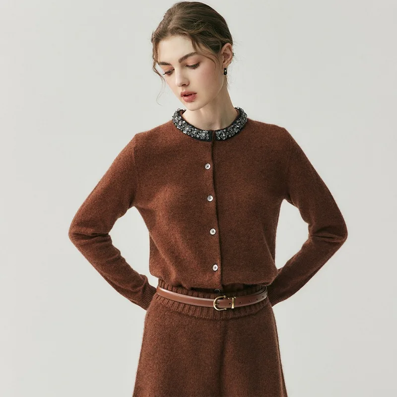 

Легкий люксовый кашемировый кардиган для женщин, осенне-зимний свитер-пальто из шерсти