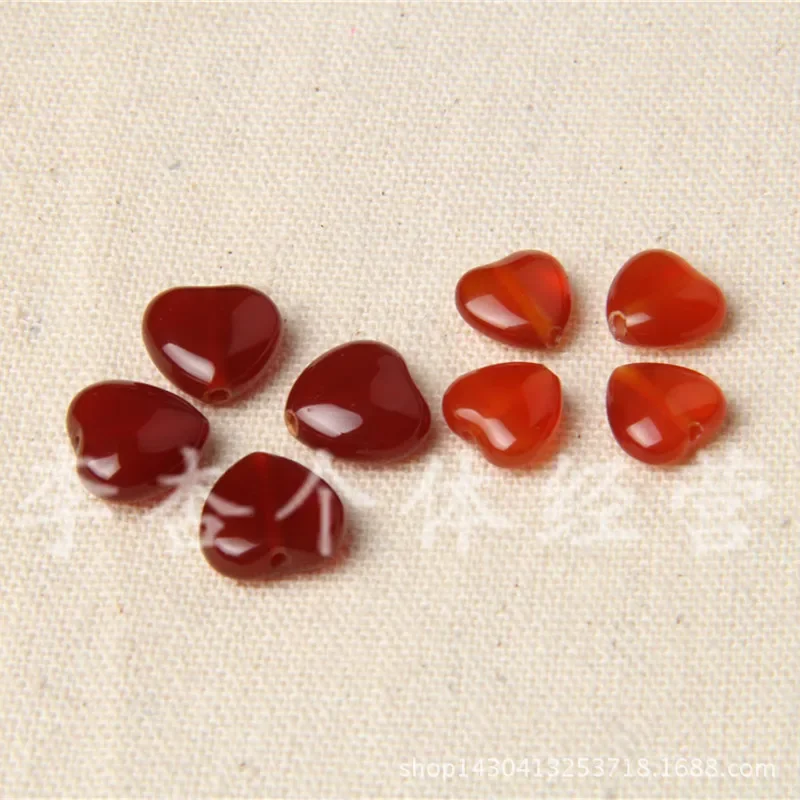 

10pc Chinese Red Jade Heart-shaped Pendant Beads Necklace Jewellery Fashion Accessories Hand-Carved Men Lucky Gifts Amulet