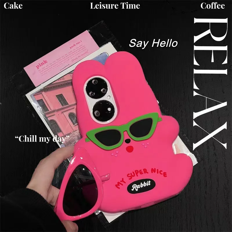 Stylish Sweet Cool Sunglasses Rabbit Huawei Mate50/mate40pro Phone Case p60/p50 New Nova9 Honor 80 Soft Silicone Shell Girl Cute