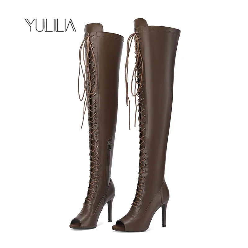 

YULILIA American Style Fashion Sexy Nightclub Party Pole Dance Women Lace Fish Mouth Jazz Dance Shoes Roman Over Knee Boots