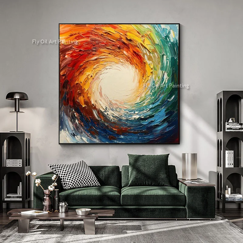 Imagem -05 - Pintura à Mão Círculo Colorido Moderno Abstrato Universo Black Hole Pintura a Óleo Pinturas Artesanais Decoração para Casa Sala de Presente