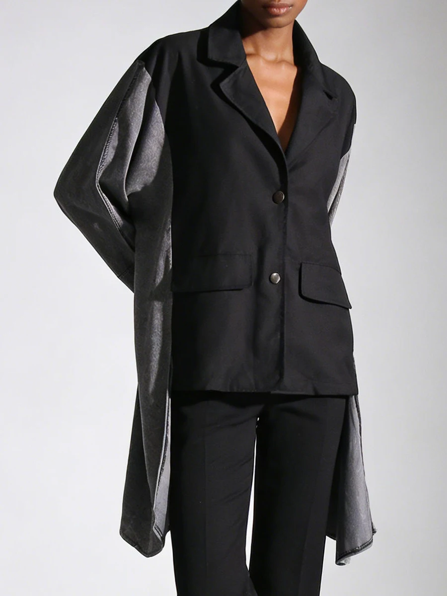 Vgh hit cor temperamento jaquetas irregulares para mulheres lapela manga longa botão emendado primavera jaqueta casual moda feminina nova