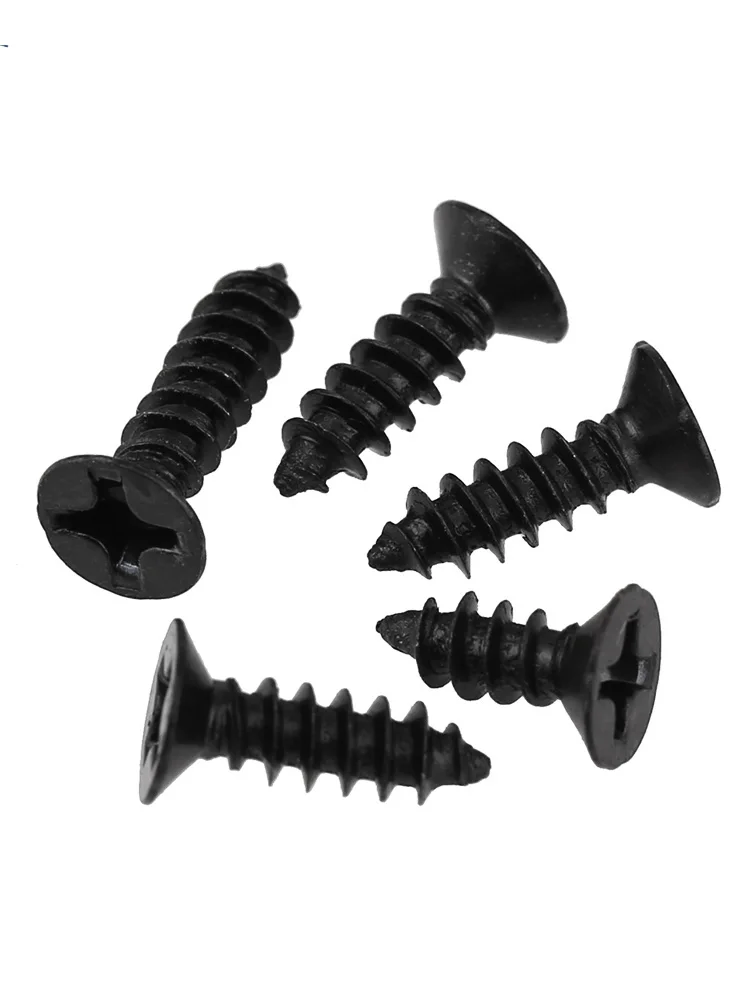 100-500pcs Mini Sharp Tail Wood Screws M1 M1.2 M1.4 M1.7 M2 M2.3 M2.6 M3 Black Flat Countersunk Head Self Tapping Phillips Screw