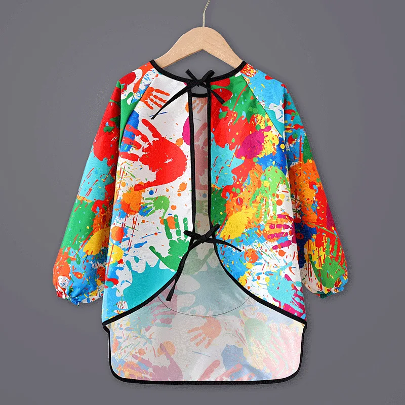 Childrens Drawing Waterproof Dirt Resistant Long Sleeved Cover Kindergarten Drawing Reverse Dressing Baby Eating Bib Baby Apron