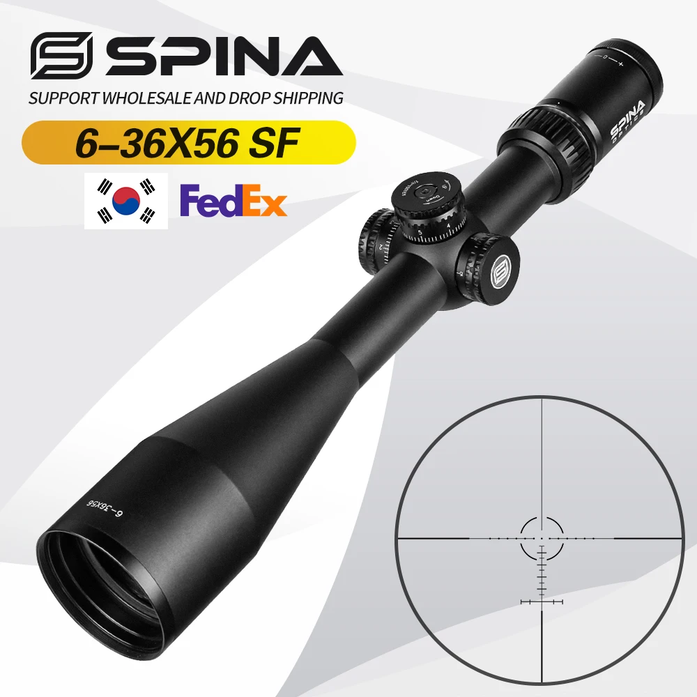 

Spina Optics 6-36X56SF Rifle Scope Hunting Riflescope with Side Parallax Turret Lock Reset Tactical Optical Sight for Real Rifle