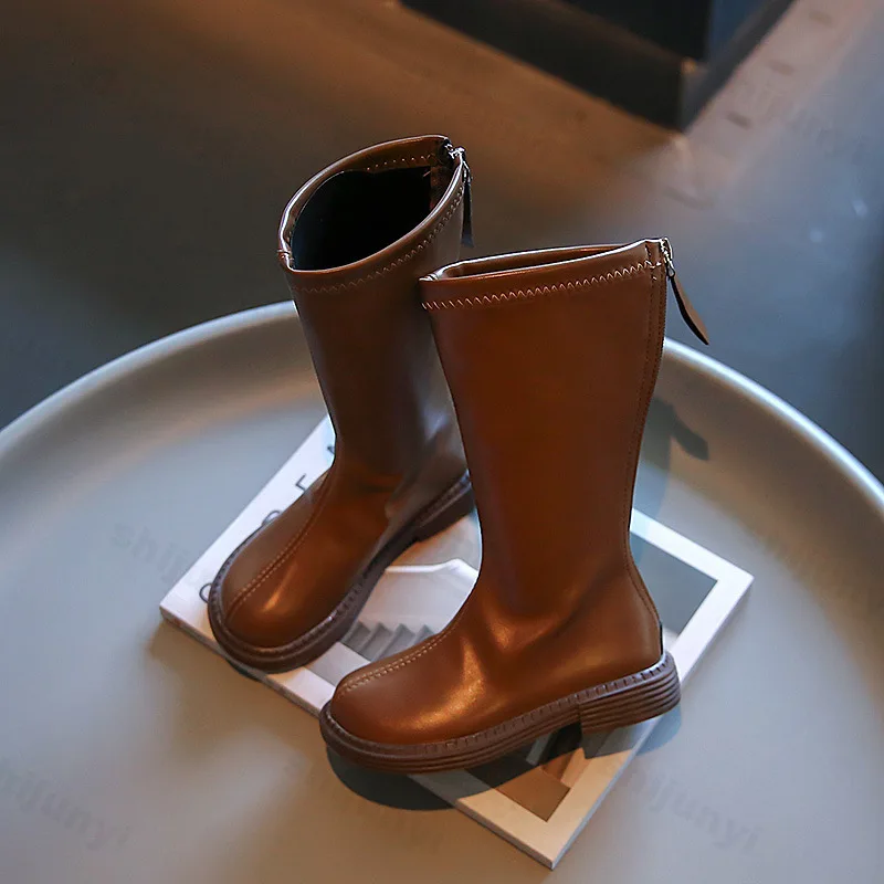 Girls Long Boots 2025 Autumn Comfortable Anti Slip Outdoor Princess Boots Zipper Fashion Pu Leather High Top Kids Casual Shoe