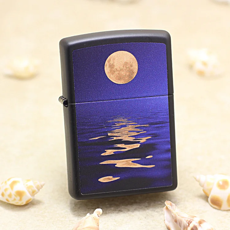 

Genuine Zippo moon night light oil lighter copper windproof cigarette Kerosene lighters Gift with anti-counterfeiting code