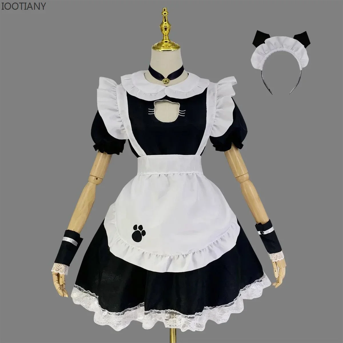 CosplayIootiany Sexy schwarze Katze Mädchen Fantasie Französisches Dienstmädchen Kostüm Gothic Sweet Lolita Kleid Niedliche Anime Katze Cosplay Versuchung Unif