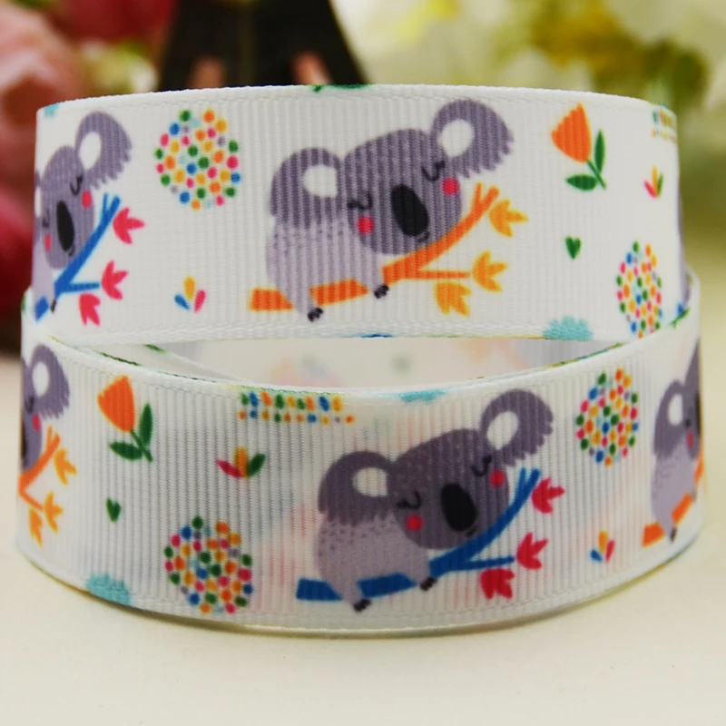 22mm 25mm 38mm 75mm koala cartoon printed Grosgrain Ribbon party decoration 10 Yards satin ribbons