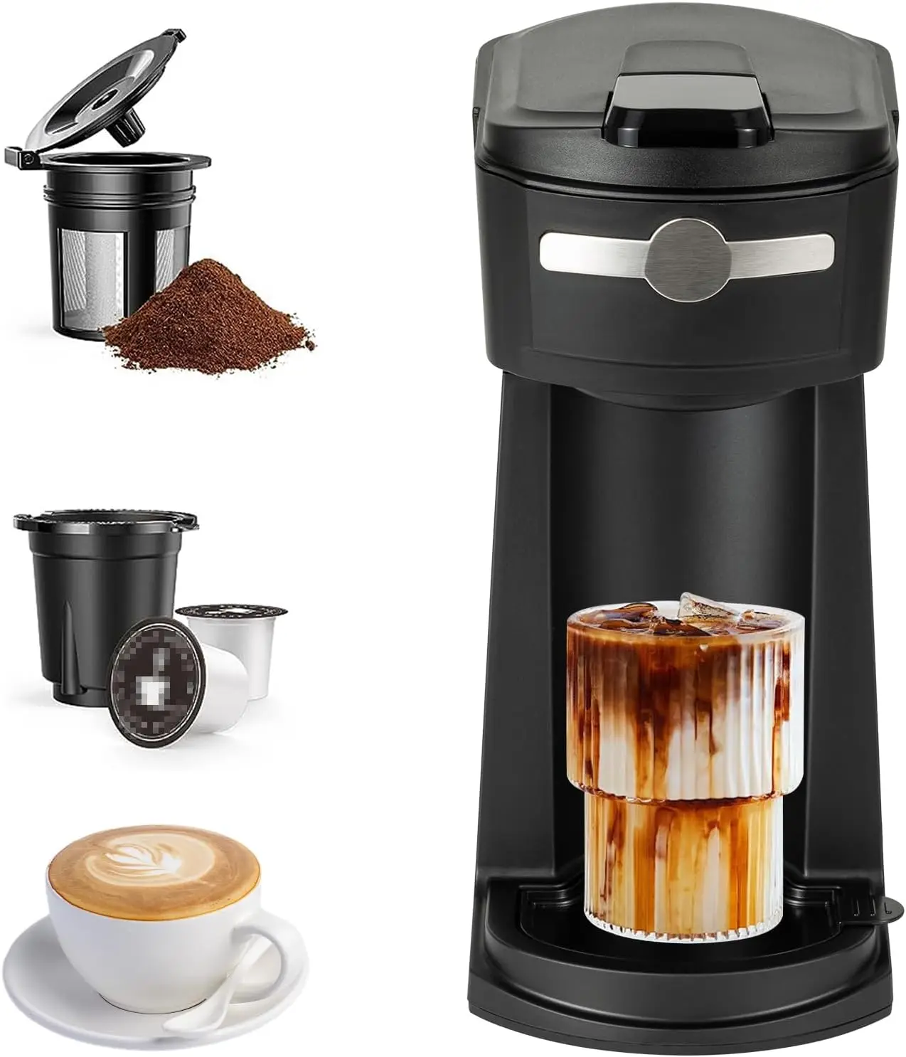

Single Serve Coffee Maker for K Cup & Ground Coffee,Fast Brew,6-14 Oz Brew Sizes, Hot & Iced Coffee, Auto Shut Off, Reusable