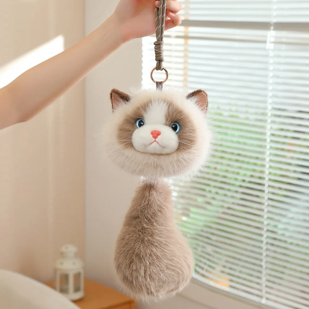 33CM Cat Plush Keychain Cute Long Tail Ragdoll Cat Stuffed Keychain Soft Plush Big Head Stuffed Animal Doll Desk Decor