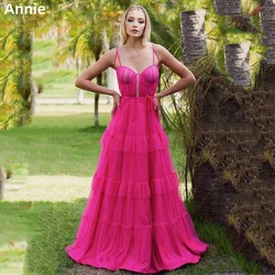 Annie Hot Pink Tulle Prom Dresses A-line Corset Evening Dress A-shaped Formal Occasions Party Dress 2024vestidos de fiesta