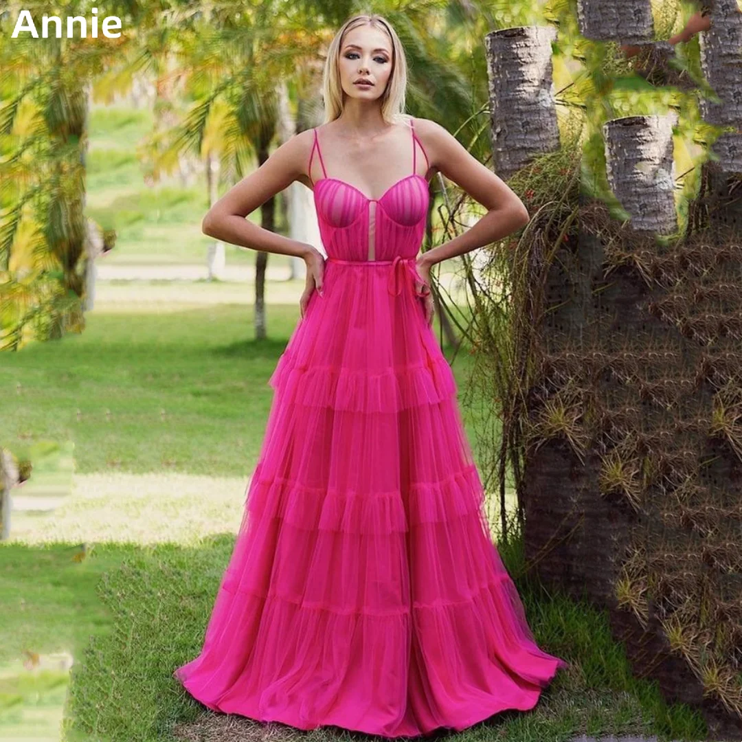 Annie Hot Pink Tulle Prom Dresses A-line Corset Evening Dress A-shaped Formal Occasions Party Dress 2024vestidos de fiesta