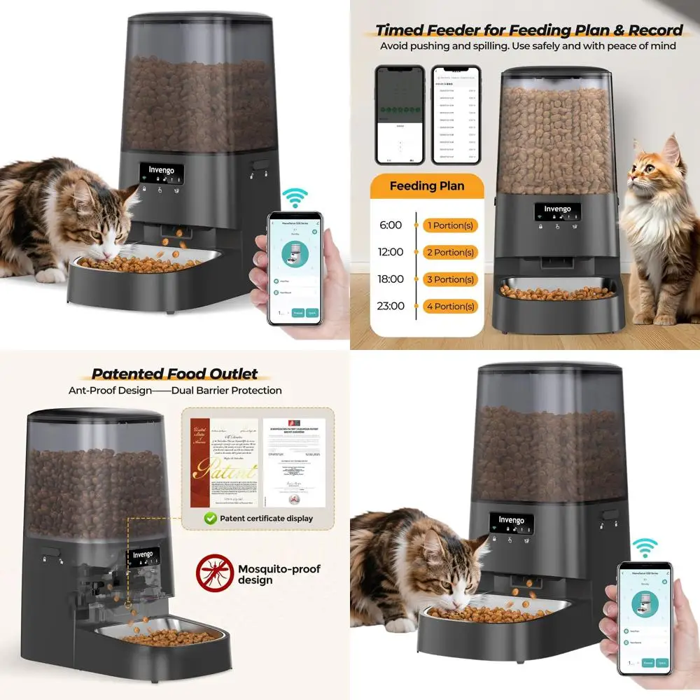 

Smart Wi-Fi Cat & Small Dog Feeder, 5L Dispenser, Programmable Meals, Anti-Jam, Stainless Steel, Easy Clean