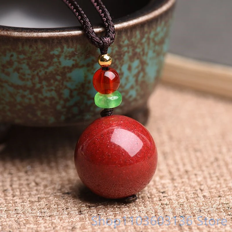 Natural Cinnabar Pendant High Content Imperial Purple Handcarved original red jewelry gift Lady Pendant Cinnabar Round Bead