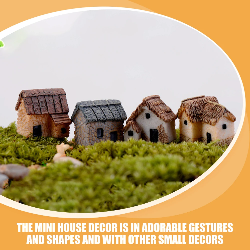 

8pcs Miniature Cottage Resin House Ornaments Single Door Tiny Moss Landscape Decor Garden Accessories Scene Layout Crafts