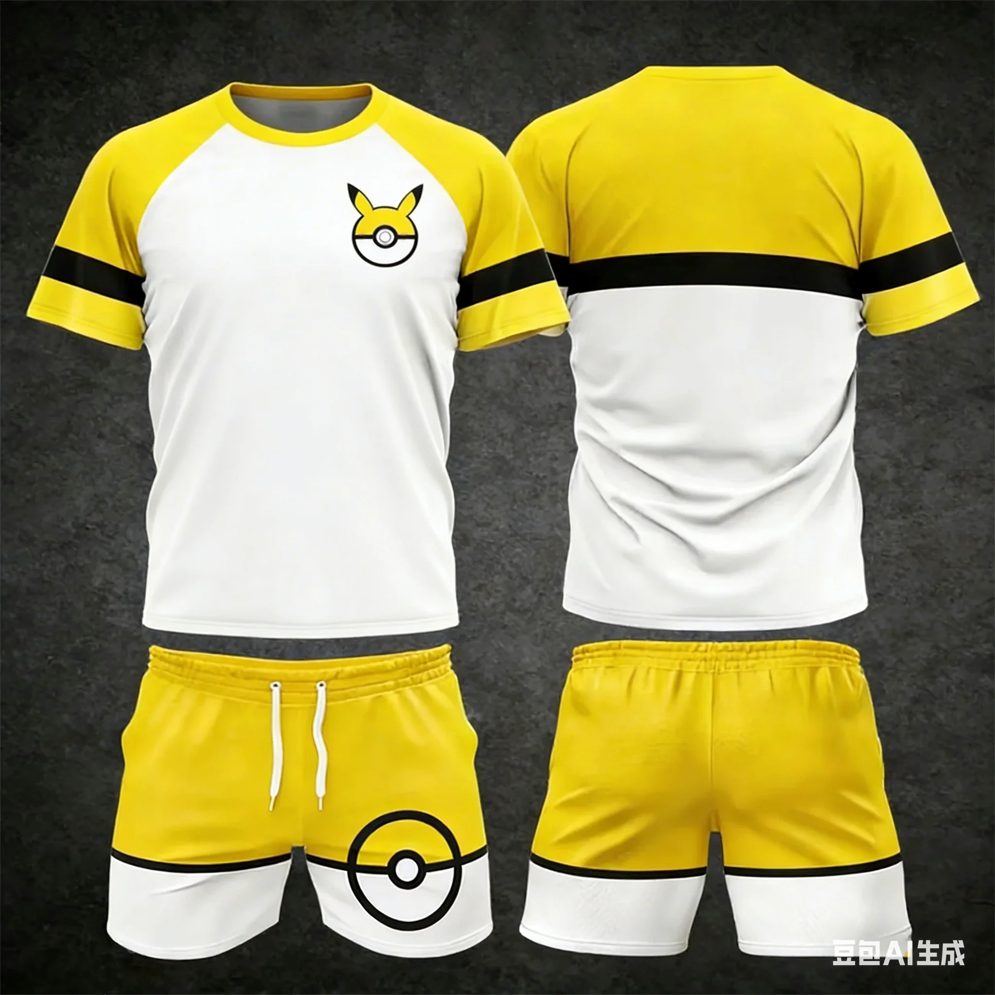 

Комплект футболки и шорт с полным принтом Pokémon Anime для взрослых и детей - спортивный повседневный летний унисекс комплект больших размеров, быстросохнущий, для детей
