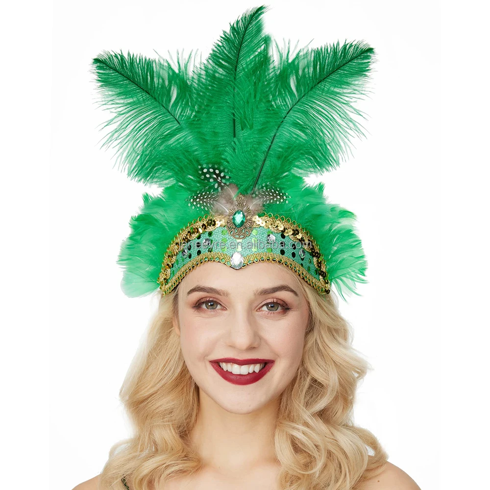 Wholesale Carnival Feather Headpiece Showgirl Headband Mardi Headpiece for Venice Hawaii Halloween