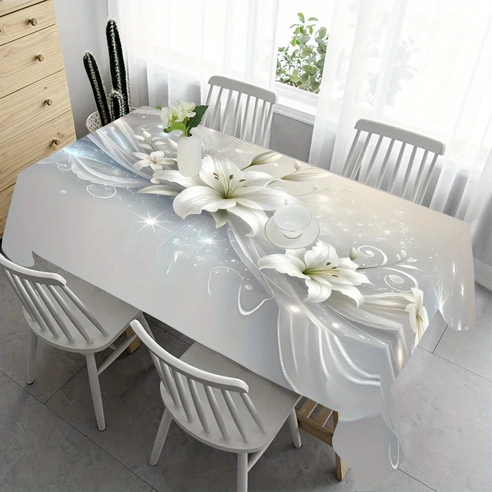 1 Stück elegante Tischdecke mit Lilienmuster – maschinenwaschbar – rechteckige Tischdecke