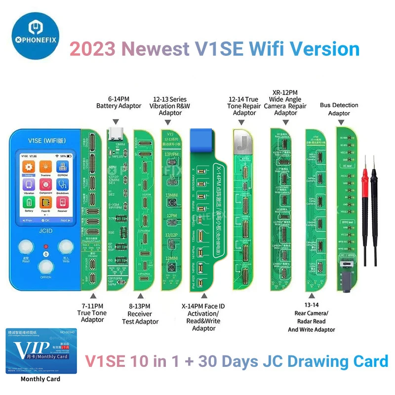 JCID V1SE WiFi Versão para iPhone X- 14Pro Max, Dot Matrix, Face ID, True Tone, Repair Panel, Bateria de Impressão Digital, Data Camera Repair