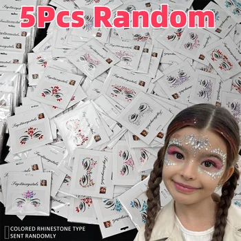 5Pcs 3D Random Face Diamond Tattoos Stickers Colorful Glitter Crystal Gem Sticker for…