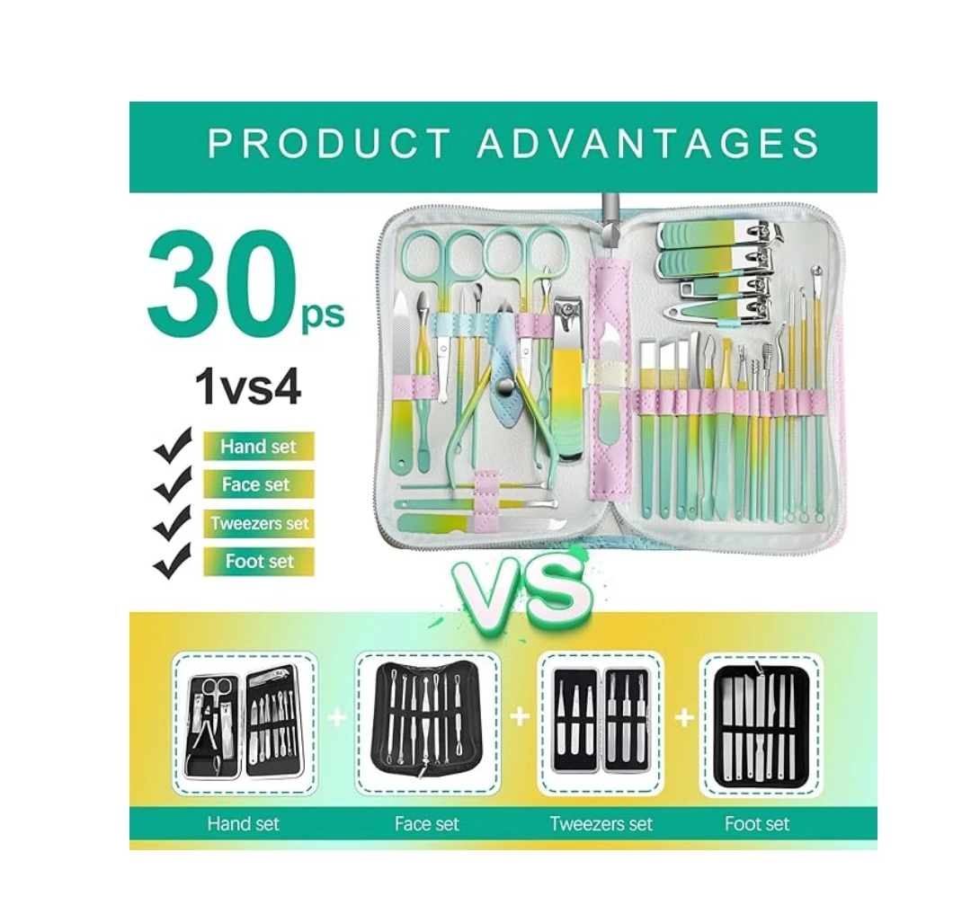 30 stücke Gradienten-Nagelknipser-Set-Maniküre-Kit aus Edelstahl mit Spritz schutz für Fingernagel, Scheren und Nagel haut werkzeugen