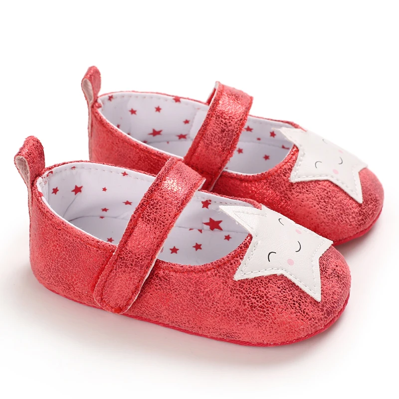 Cute Red 0-18M Baby Girl Princess Shoes With Star Embellishment Soft Sole Baby Shoes The First Walking Shoes