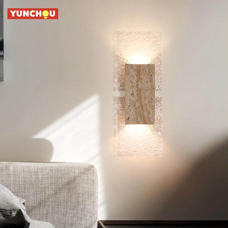 

Настенный светильник в скандинавском ретро-стиле из желтого травертина, натуральный камень, акрил, LED, для спальни, прикроватной зоны, гостиной, домашнего декора