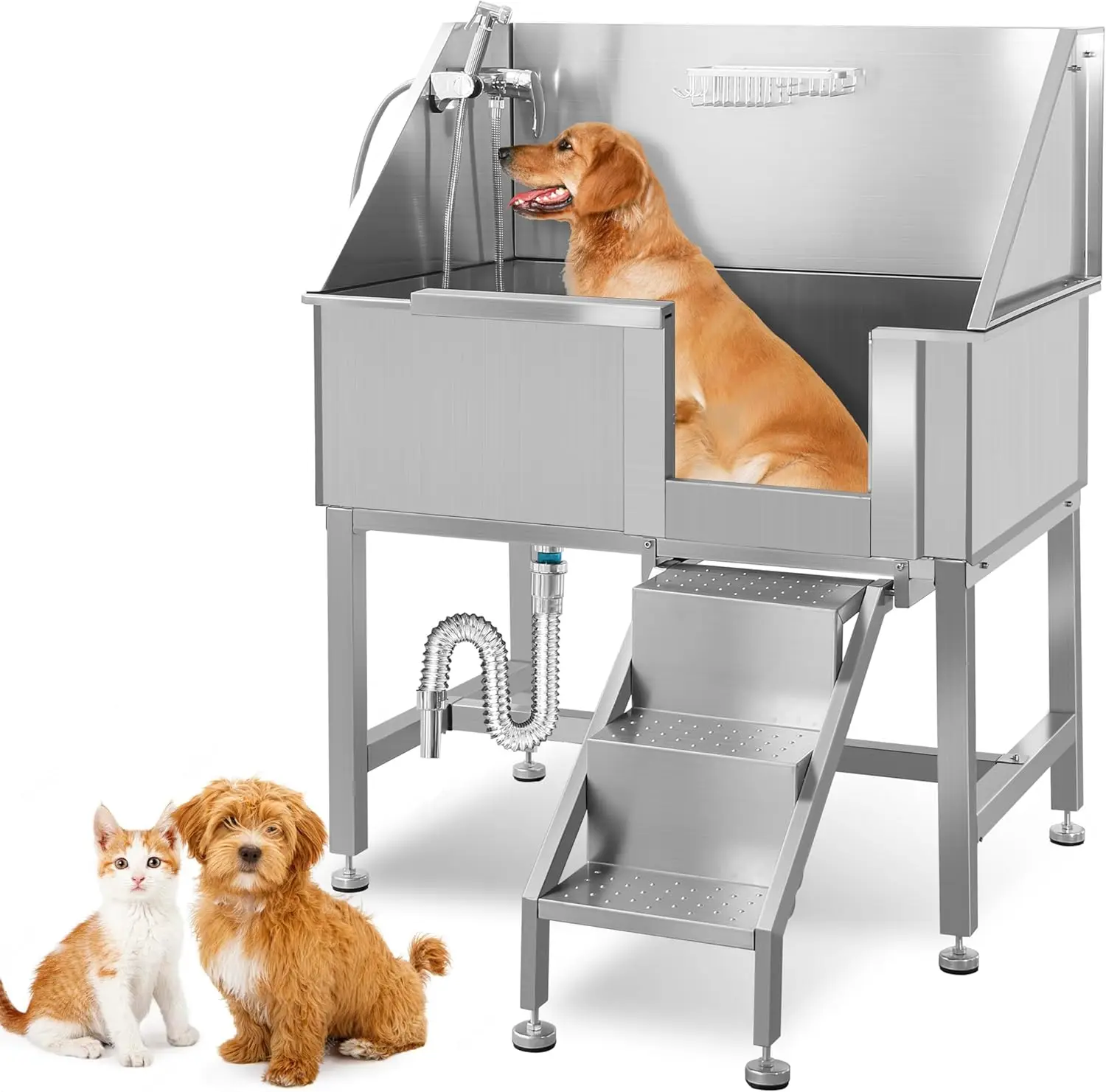 Dog Grooming Tub, Pet Wash Station Bathtub, Stainless Steel Dog Grooming Tub for Large Dogs, Dog Bath tub Bathing Station