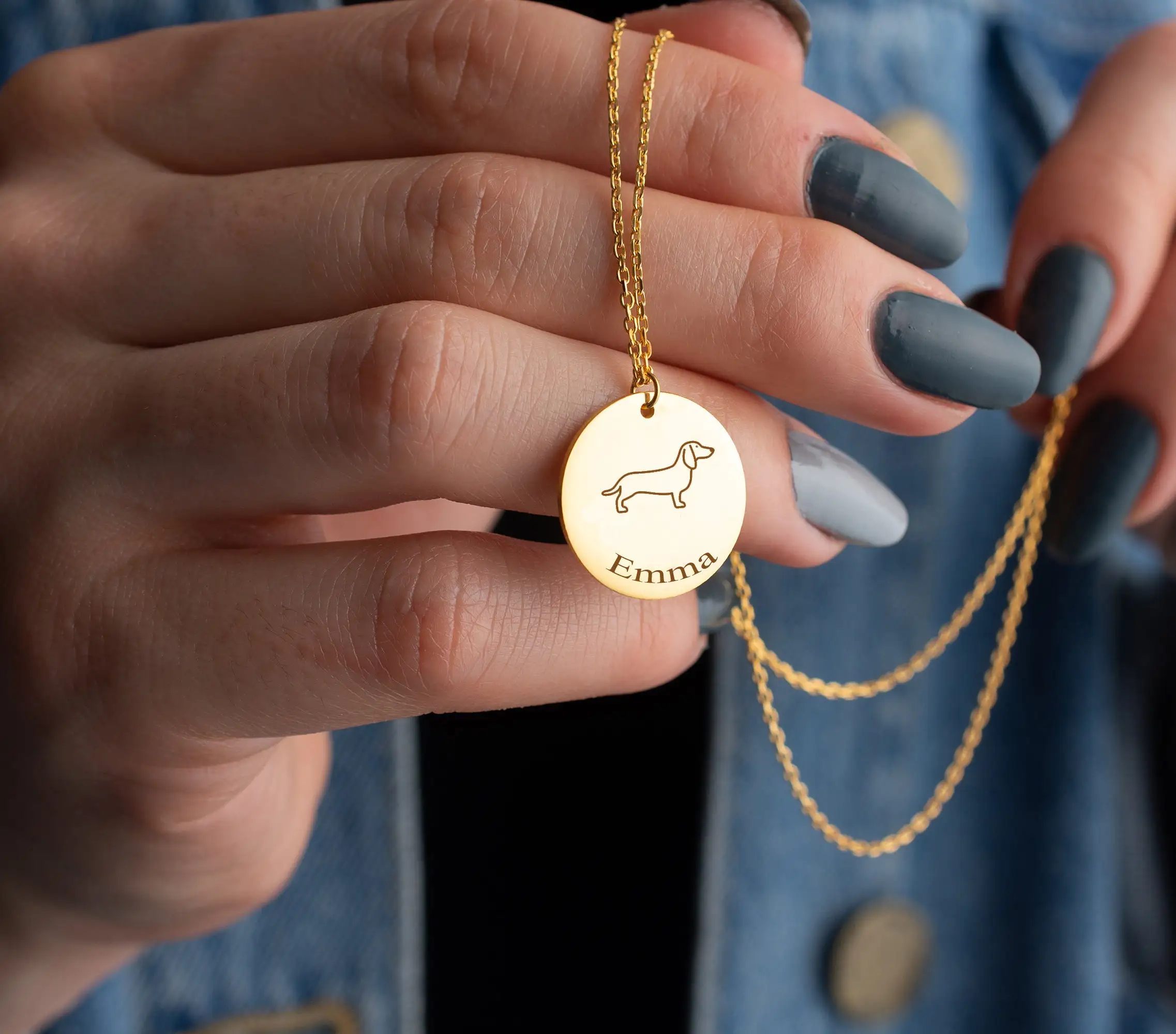 

Персонализированное ожерелье с именем собаки, круглое ожерелье с гравировкой таксы, позолоченная цепочка, ювелирные изделия для любителей домашних животных
