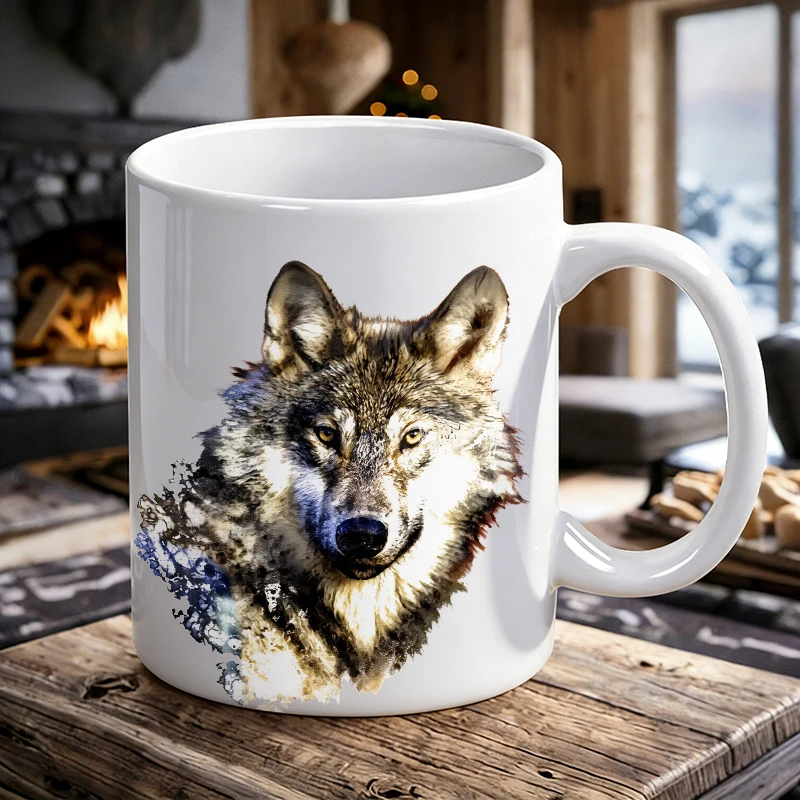 

1PCS Wolf Head Ceramic Cup, Coffee Cup, Milk Cup, Office Tea Cup, Drinking Cup, Non-Fading, Gift for Friends
