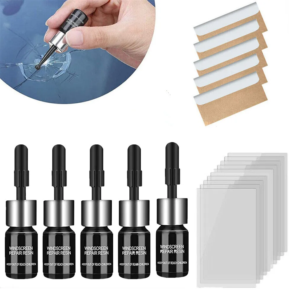 

5PCS Car Windshield Resin Crack Tool Kit Auto Glass Nano Repair Fluid Car Windshield Scratch Cracked Repair Glue Kit