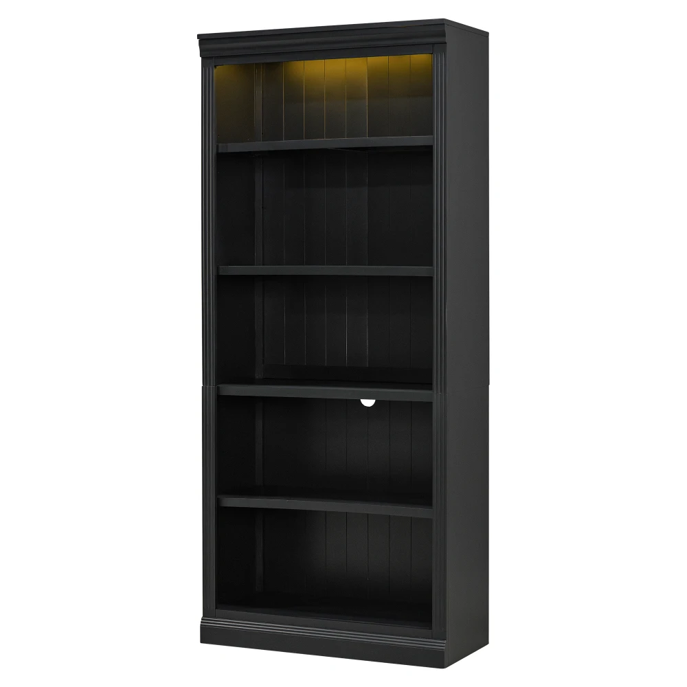 83.4-Inch tall wooden bookcase with light bar, 5-layer decorative bookshelf with adjustable bookshelf, storage manager