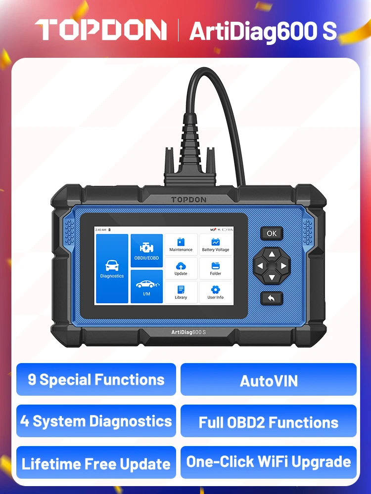 TOPDON ArtiDiag600S OBD2-Scanner, professionelles Auto-Diagnosetool, ABS-Airbag-Öl, EPB, DPF, TPMS, BMS, Reset, Kfz-Codeleser