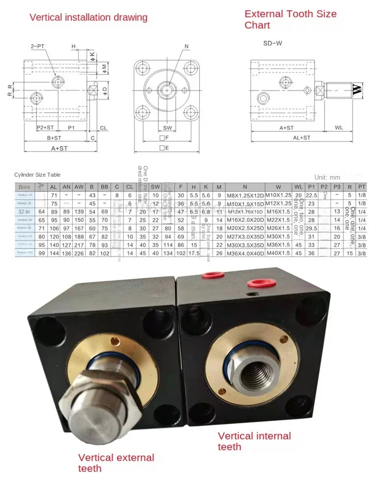 Thin Cylinder CX-SD Vertical 25/Job/CX-LA Horizontal 20 40 50 63 32x20*25*30*40 *