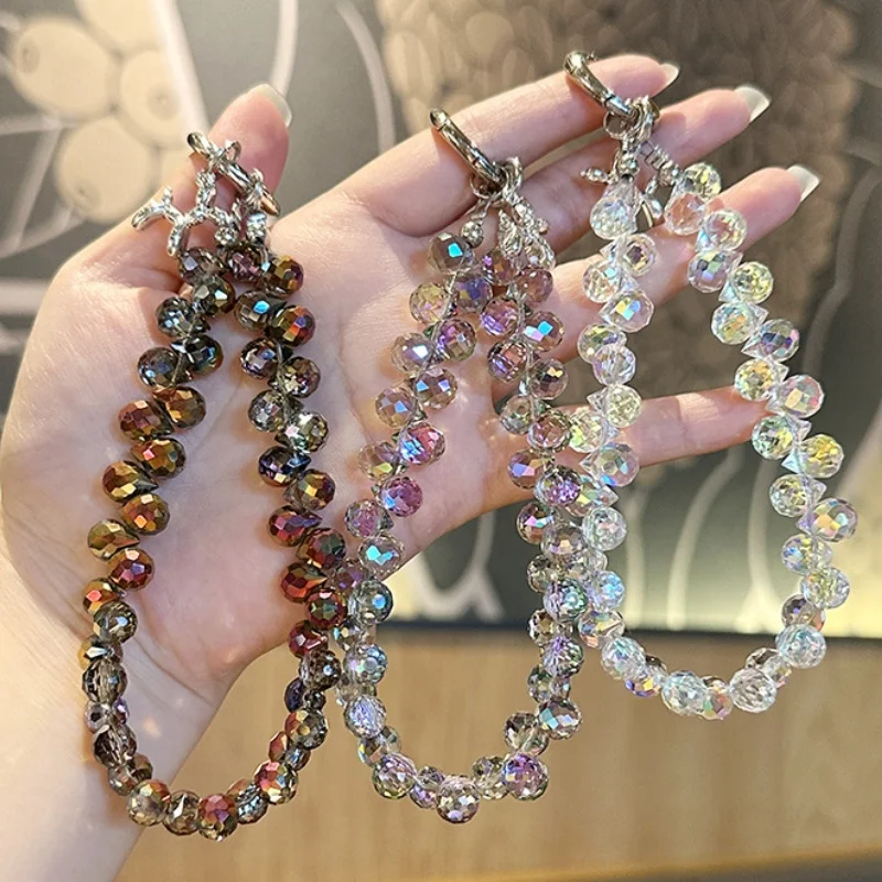 Y2K Luxury Glitter Crystal Portable Keychain Beads Chain Wrist