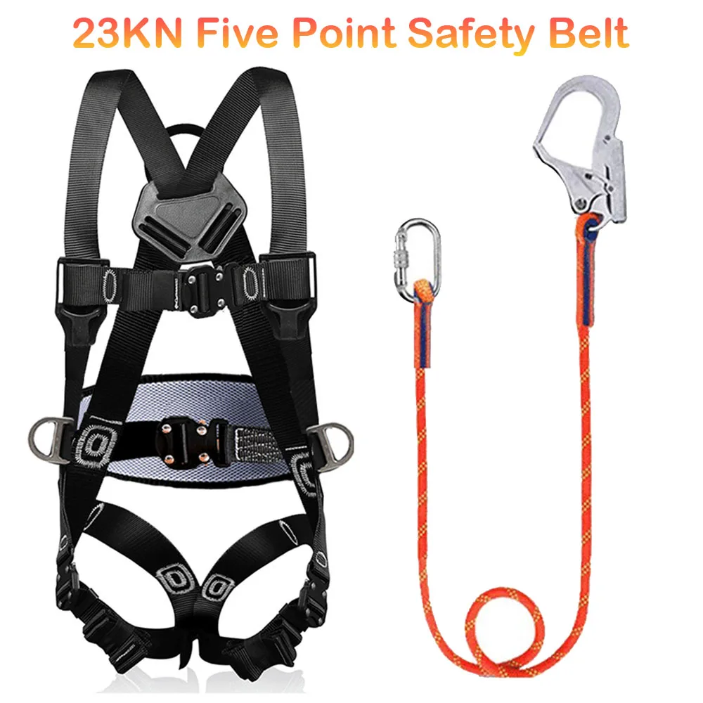 23KN High Altitude Work Safety Belt Full Body Five Point Safety Harness Outdoor Rock Climbing Construction Protection Equipment