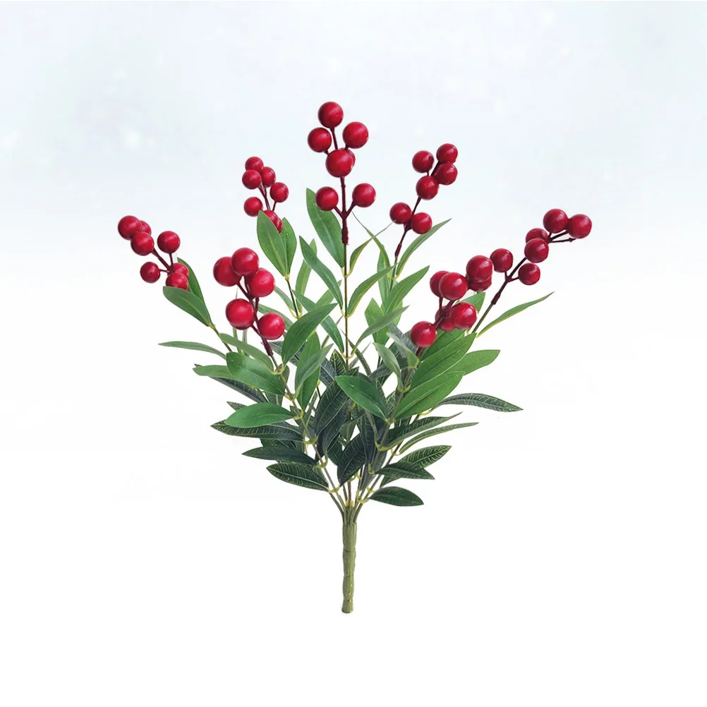 

7 Heads Artificial Red Berries Bouquet Simulated Plants for Holiday Wedding Party Decor Christmas Centerpiece DIY Craft