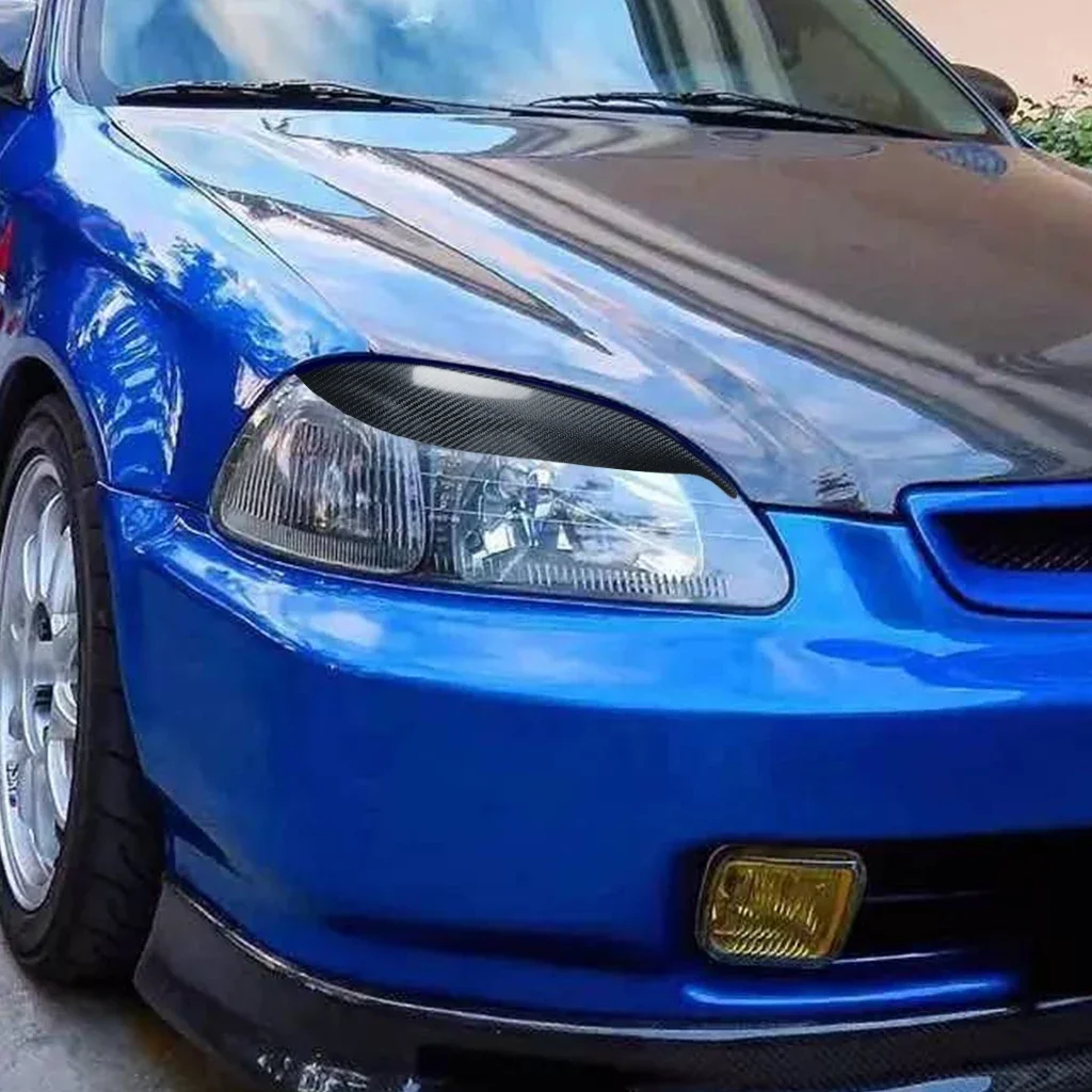 GEFENSI Car Headlights Eyebrow Eyelids Stickers Trim Cover For Honda Civic 1996 1997 1998 Real Carbon Fiber