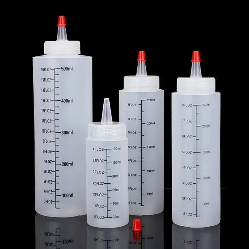 Plastic 120/250/450ml Needle‑nosed Scale Squeeze Bottle for Kitchen Salad Sauce Squeezable Bottle with Leak‑proof Squeeze Bottle