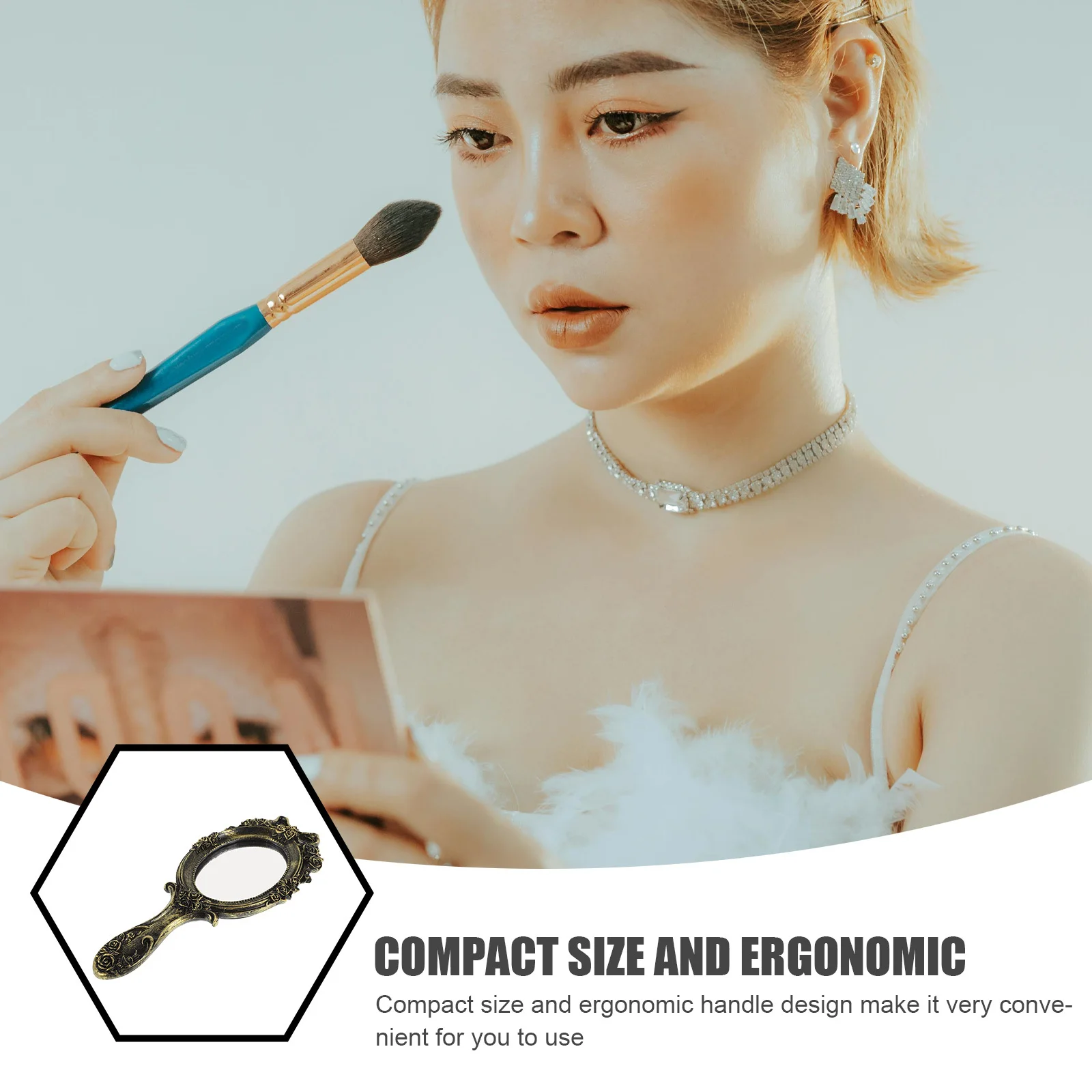 مرآة محمولة أنيقة بنمط باروكي عتيق مدمجة للنساء، تستخدم خزانة الملابس المحمولة، إكسسوار ديكور أنيق