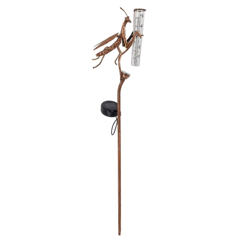 U55D Iron and Plastic Solar Energy Rain Measure Gauge Highlighting Distinctive Figure for Garden Adornment Incorporates