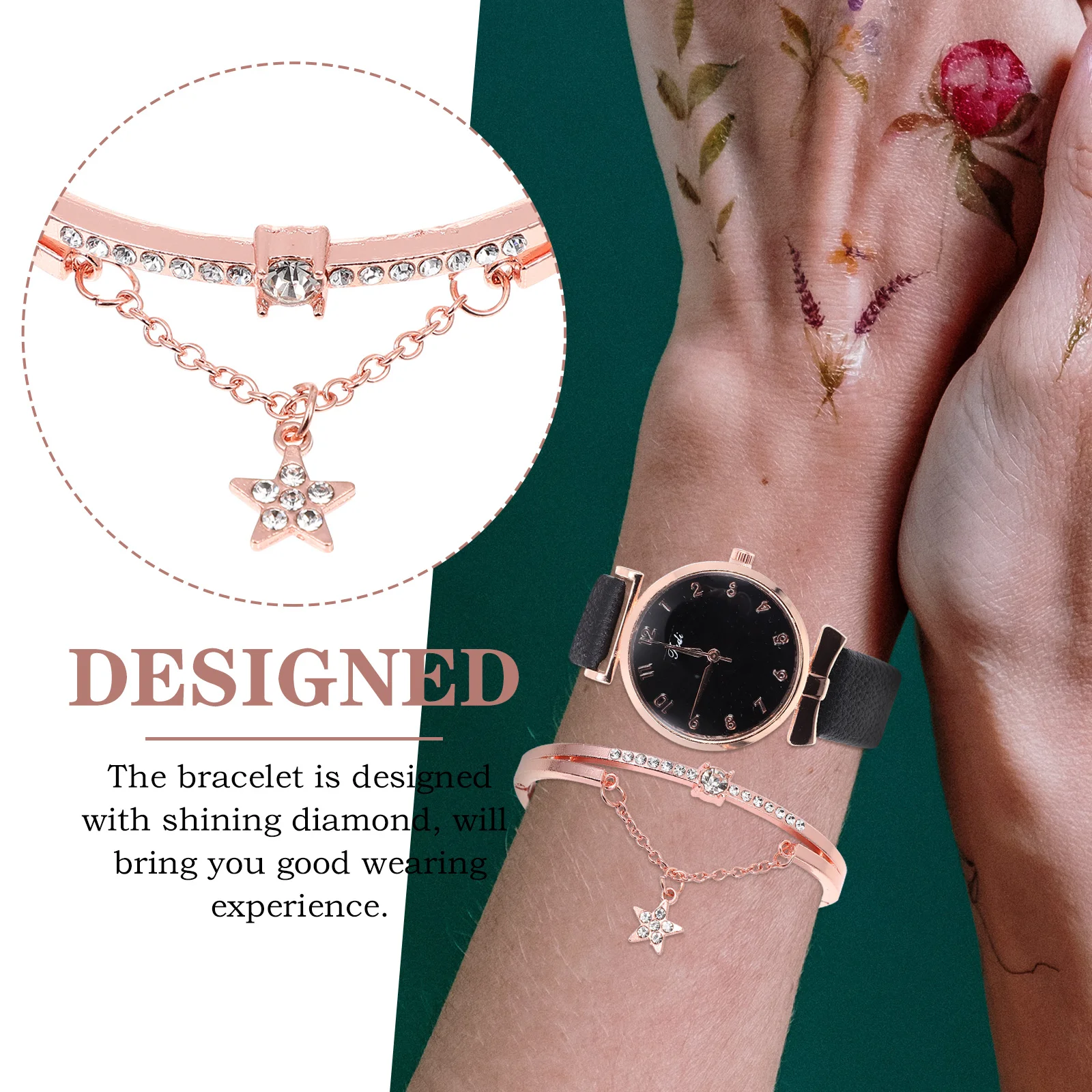 

1Set Women Watch Bracelet Set Lady Quartz Stylish Comfortable for Banquet Party Outdoor Women Watch Bangle Kit Shiny Diamond