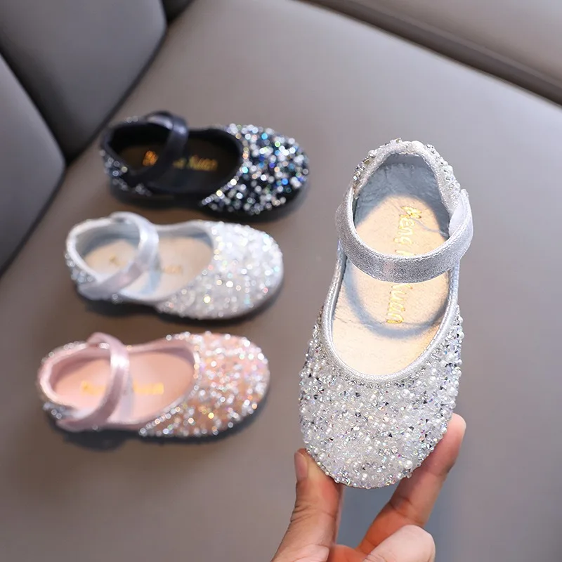Girls Rhinestone Princess Shoes Children Summer Dance Shoes Performance Shoes Kids Mary Jane Buckle Leather Shoes Ceremony Shoes