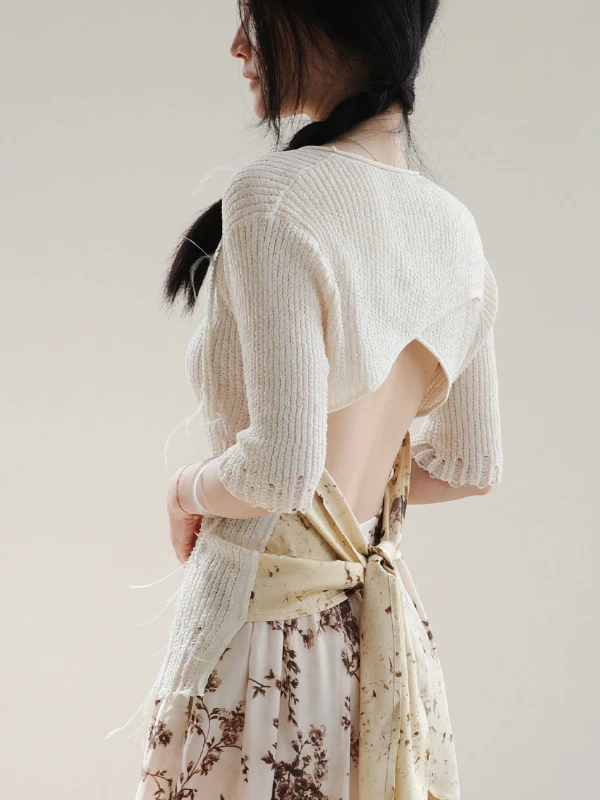 

Шелковый вязаный кардиган-пуловер с открытым передом для женщин, с одной пуговицей, в стиле ретро, приталенный, с ажурной отделкой и поясом...