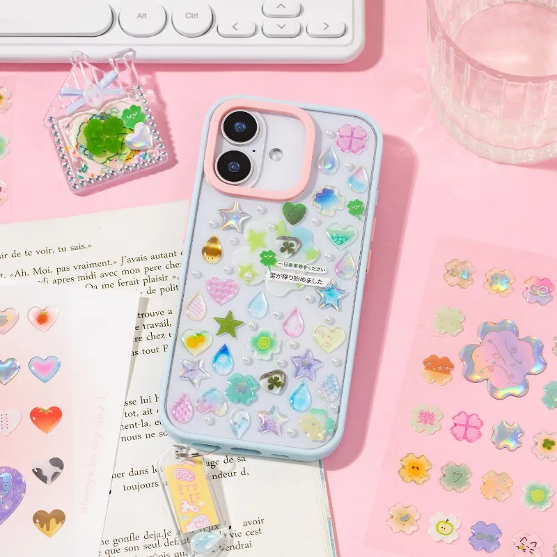 

3D Cartoon Star Heart Pattern Glitter Sticker for Journal Scrapbook Sweet Fashion Decal Aesthetic Laptop Phone Case DIY Decor