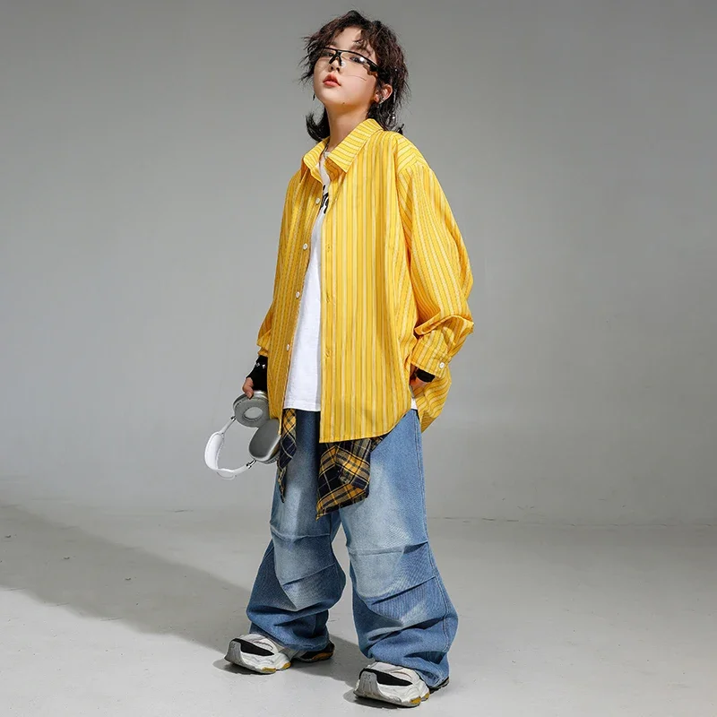 Ragazzi K-pop Abbigliamento Denim Pantaloni cargo Ragazze Hip Hop Streetwear Bambini Set di vestiti jazz Bambini Street Dance Cool Costume di scena
