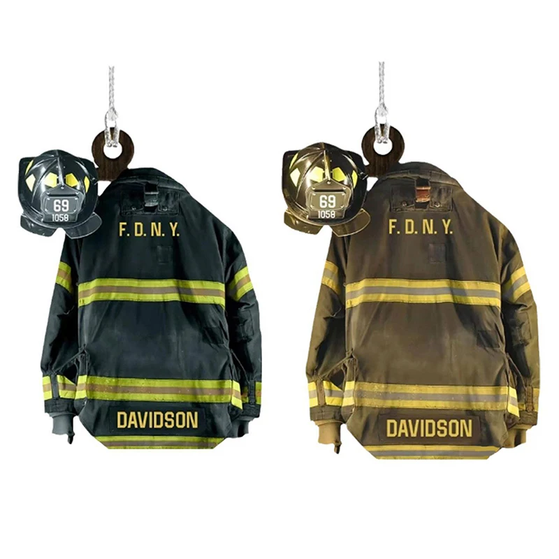 1pc Car Hanging Decor Firefighter Coat And Hat Simulation Model Fire Fighting Truck For Men Car Interior Decor Pendant Gift