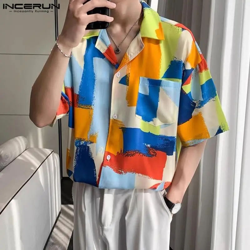 

2024 Men Shirt Printing Summer Lapel Short Sleeve Streetwear Hawaiian Shirts Vacation Fashion Casual Men Clothing S-5XL INCERUN