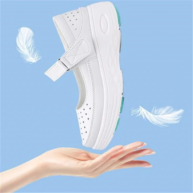 Genuine leather air cushion nurse shoes women\'s spring soft soles breathable thick soles women\'s shoes white medical shoes